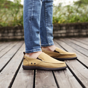 Mens Canvas Shoes Vintage Slip-on Loafers Flat Boat Shoes | runandup - canvas shoes