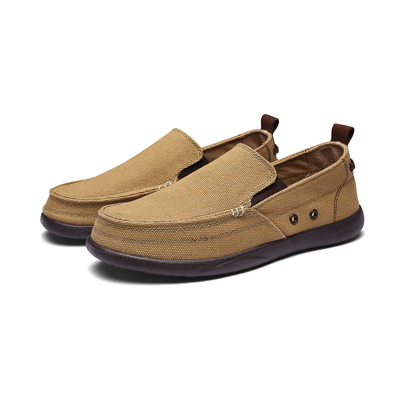 Mens Canvas Shoes Vintage Slip-on Loafers Flat Boat Shoes | runandup - canvas shoes