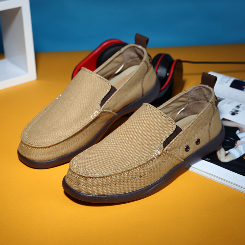 Mens Canvas Shoes Vintage Slip-on Loafers Flat Boat Shoes | runandup - canvas shoes